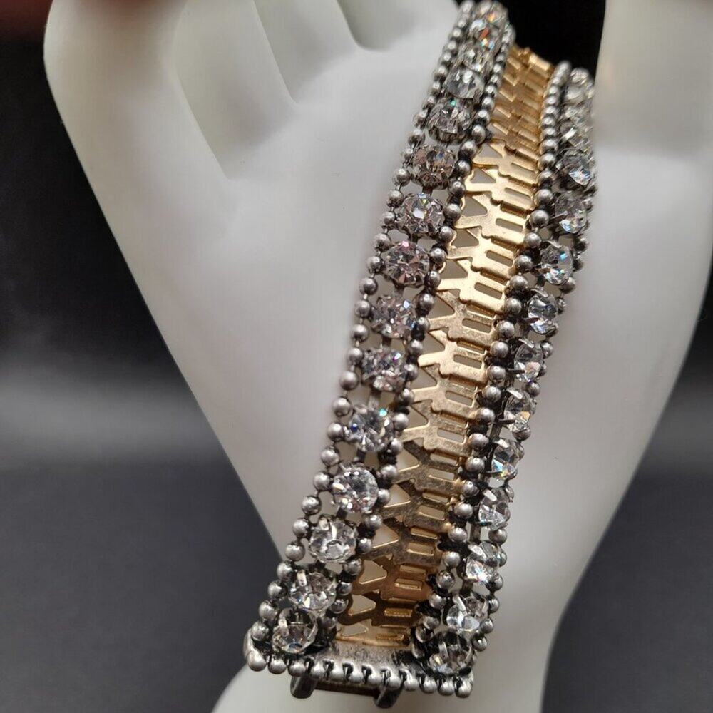 Stella & Dot Rhinestone Wide Bracelet, Two Rows Clear Rhinestones, 6 3/4 Inch - Picture 6 of 12